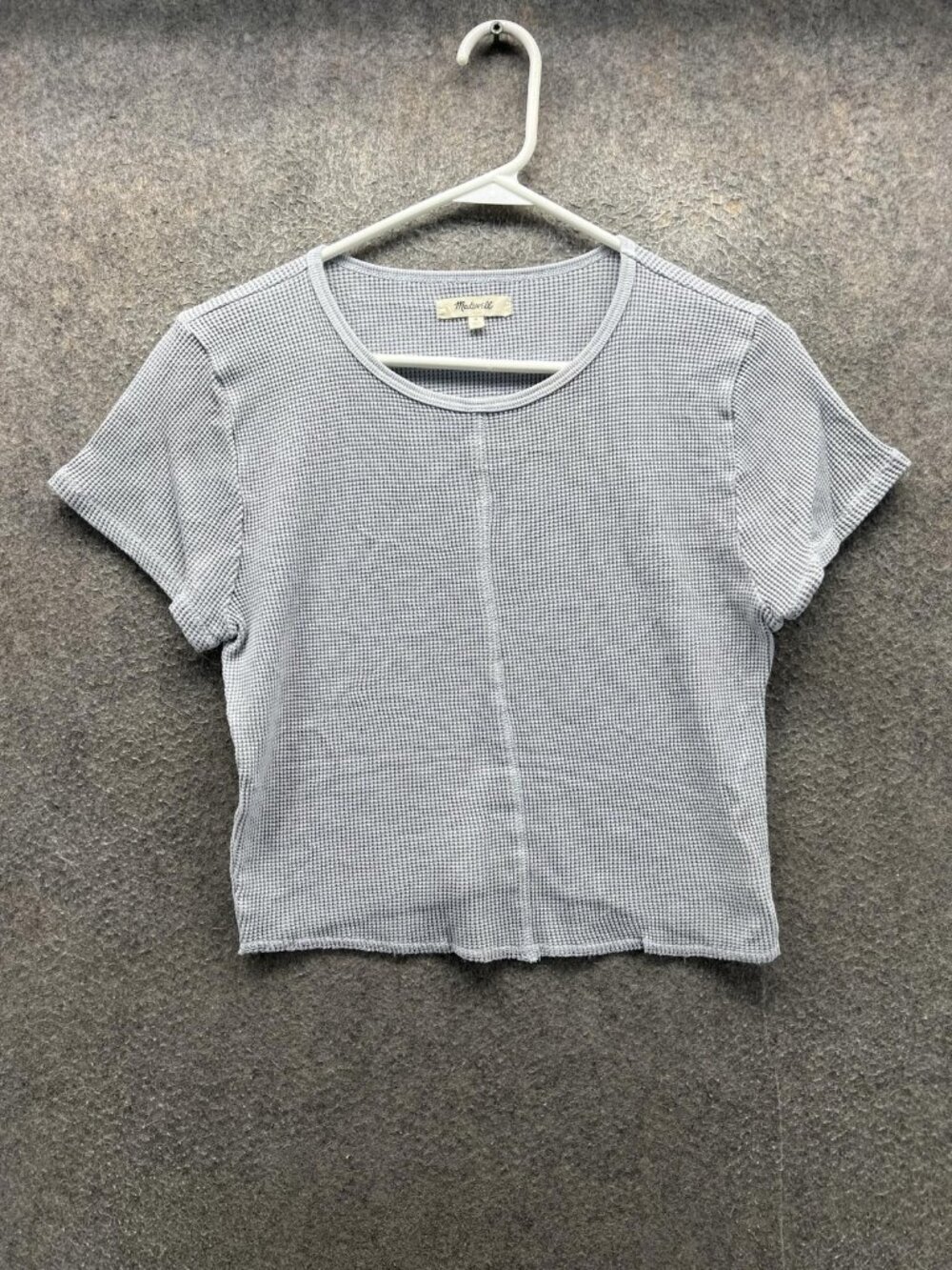 Madewell Shirt Women Medium Gray Crew Neck Short Sleeve Waffle Knit Cropped Tee